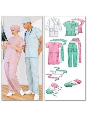 McCalls Scrub Uniform Sewing Pattern Tops Pants Caps‎ Gowns Unisex Design S M L